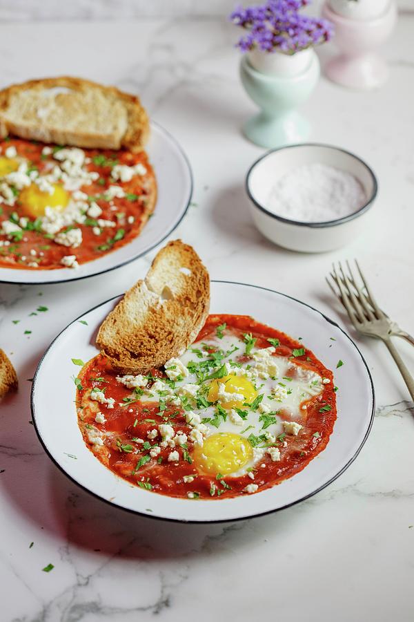 Shakshuka egg Dish With Tomatoes, North Africa #1 Photograph by Great Stock!