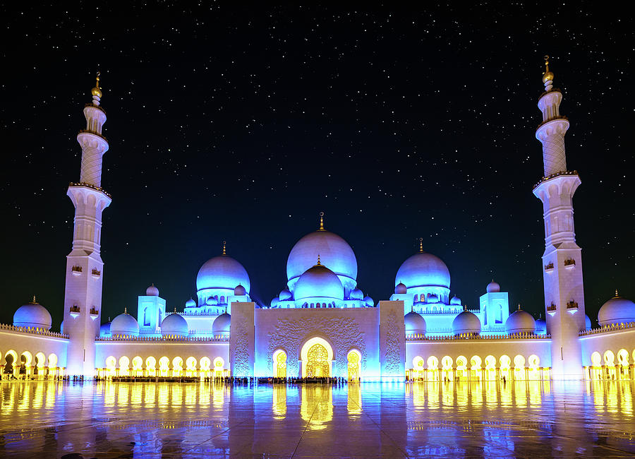 Sheikh Zayed Grand Mosque At Night Photograph