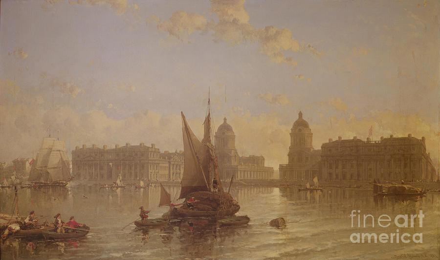 David Roberts Painting - Shipping On The Thames At Greenwich by David Roberts