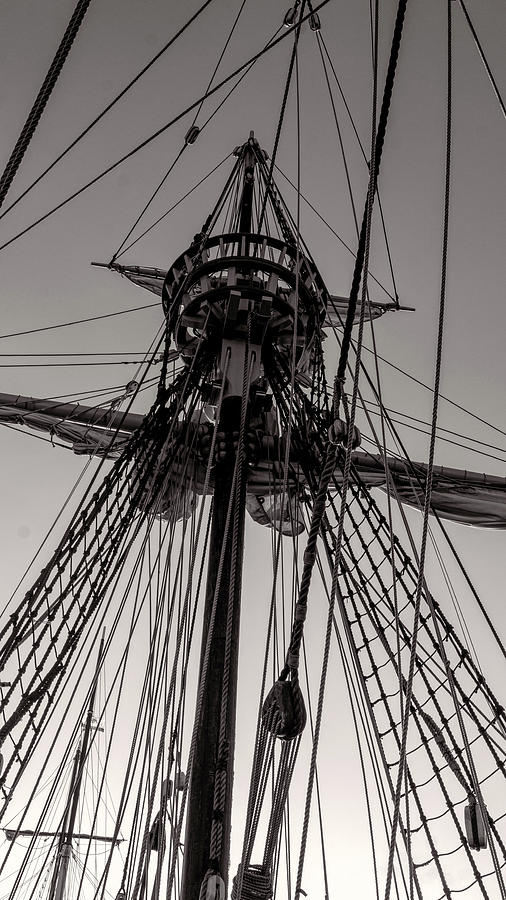 Ships Mast and Rigging  bw1a Photograph by Cathy Anderson