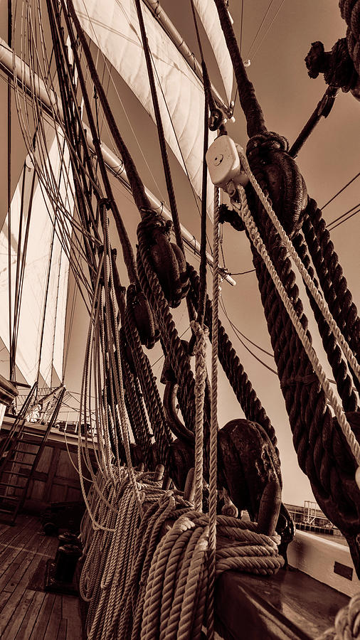 Ships, Sails and Rigging monochrome Photograph by Cathy Anderson