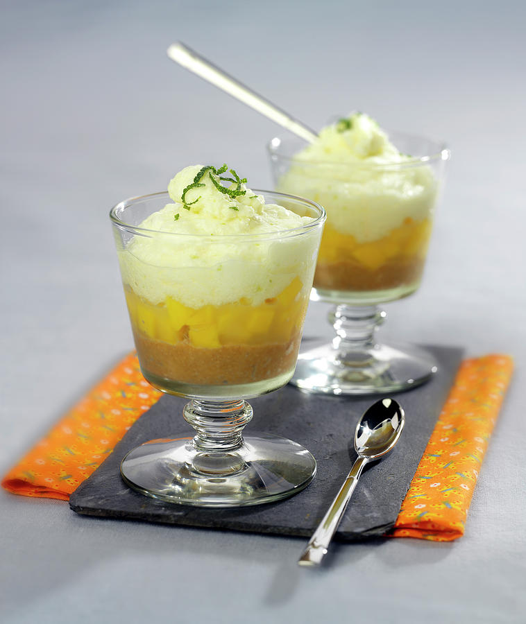 Shortbread Crumbs, Diced Mango And Lemon And Lime Mousse Desserts #1 Photograph by Bertram