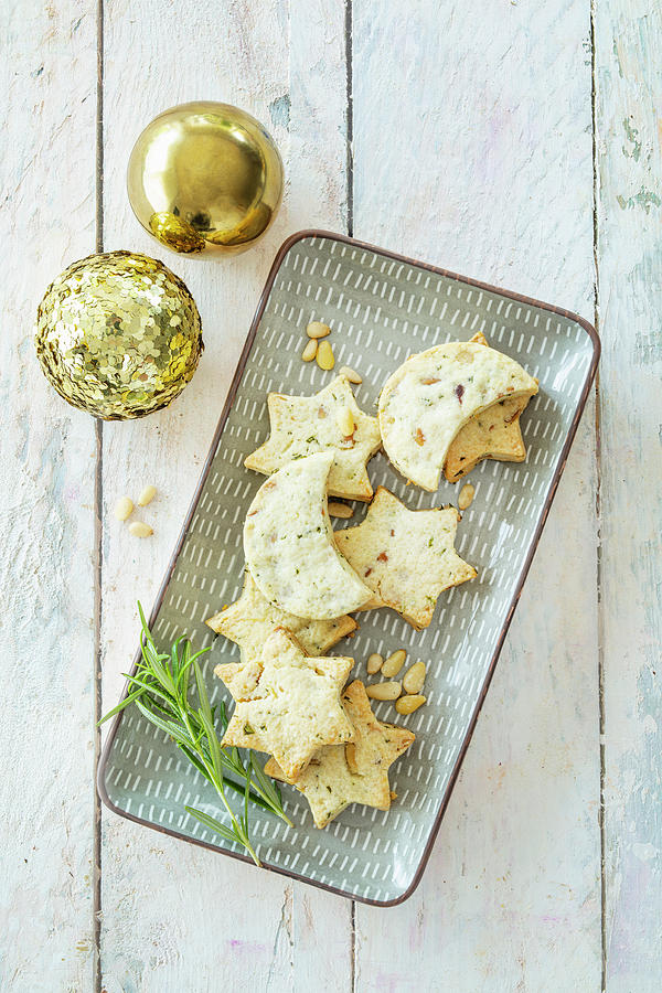 Shortbread Stars With Pine Nuts And Rosemary For Christmas #1 Photograph by Jan Wischnewski