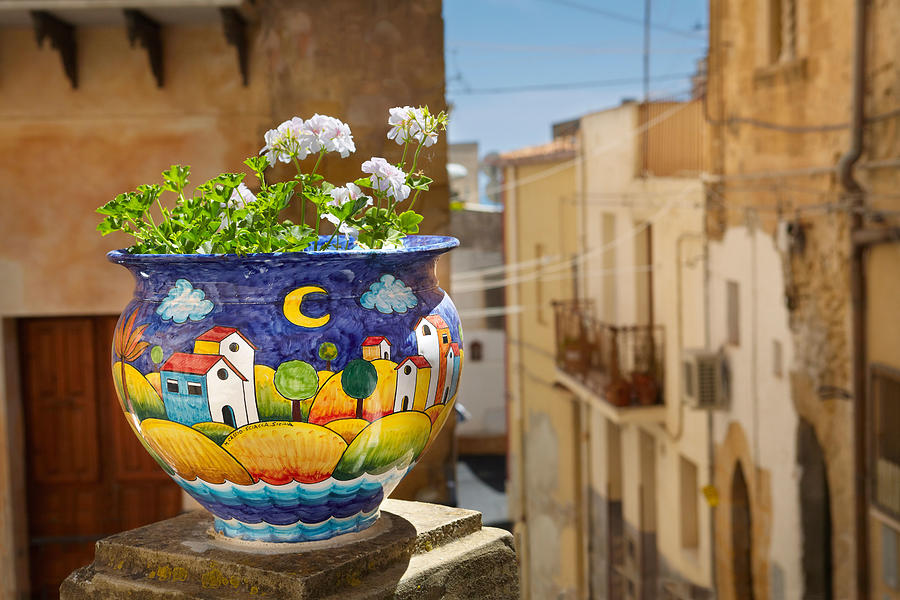 Flower Photograph - Sicilian Ceramics As Decoration In Old #1 by Jan Wlodarczyk