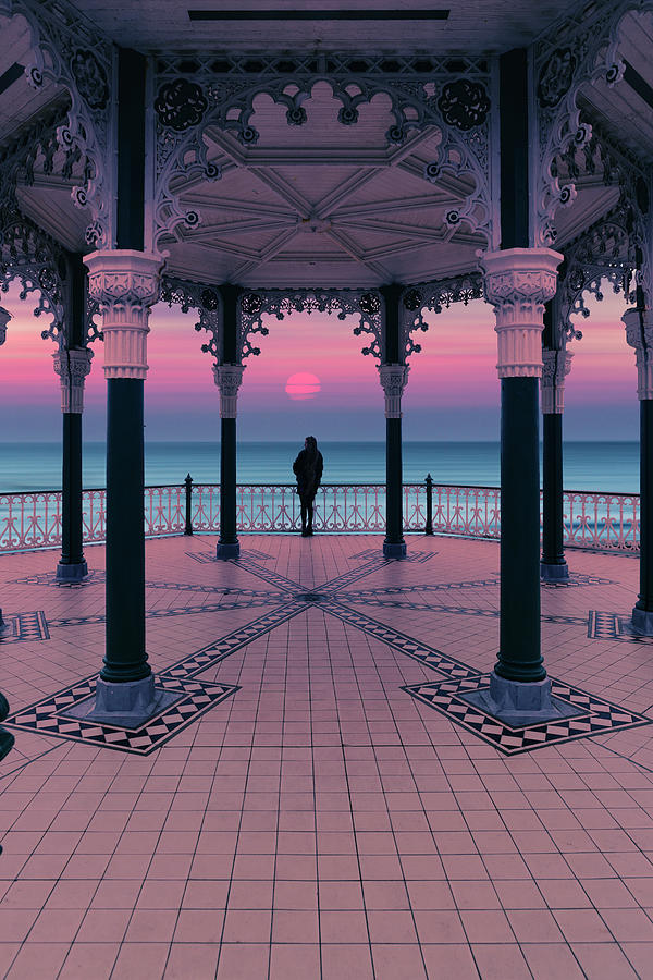 Silhouette of girl  on Brighton Bandstand #2 Photograph by Maggie Mccall