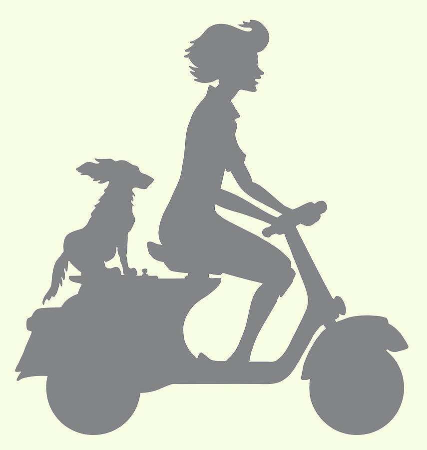 Transportation Drawing - Silhouette of Woman on Scooter #1 by CSA Images