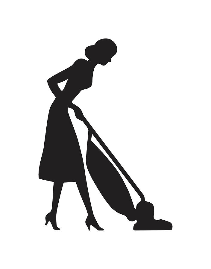 Silhouette of Woman Vacuuming Drawing by CSA Images Fine Art America