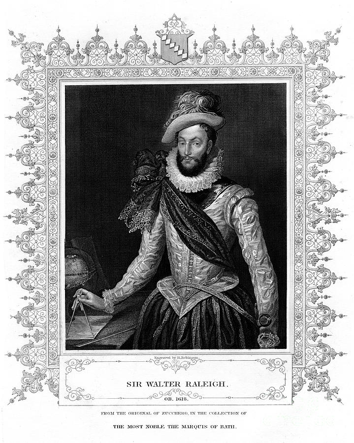 Sir Walter Raleigh, Writer, Poet Drawing by Print Collector Sir Walter Raleigh, Writer, Poet Drawing by Print Collector