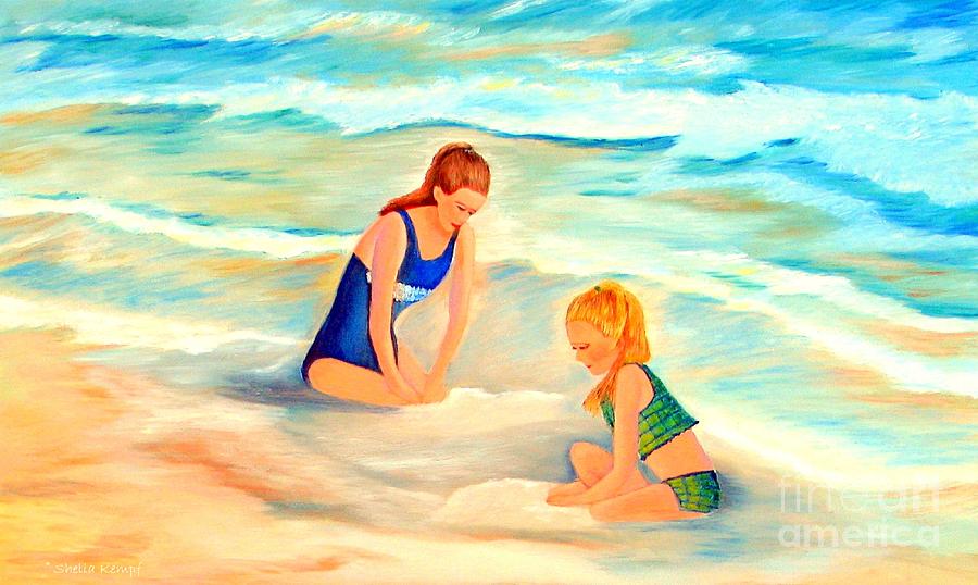 Sisters in the Sand #1 Painting by Shelia Kempf