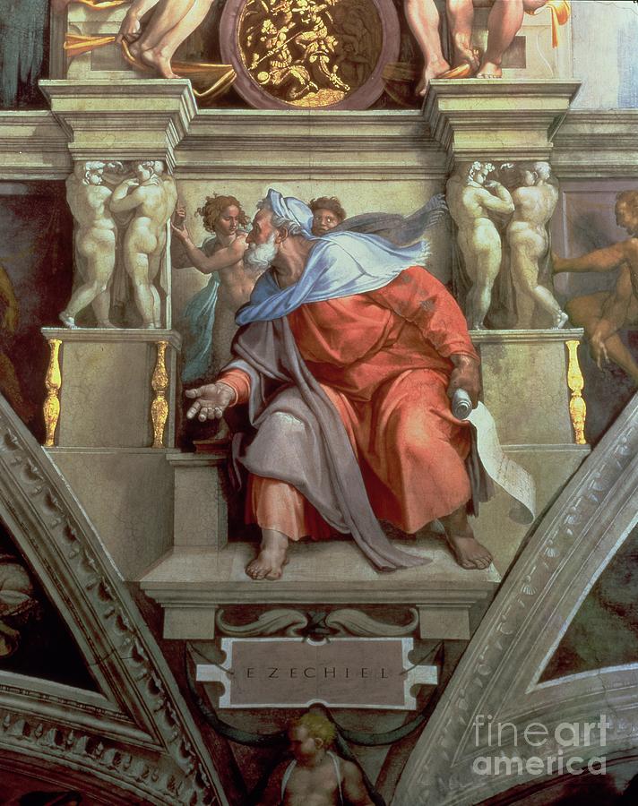 Colour Photograph - Sistine Chapel Ceiling: The Prophet Ezekiel, 1510 by Michelangelo Buonarroti