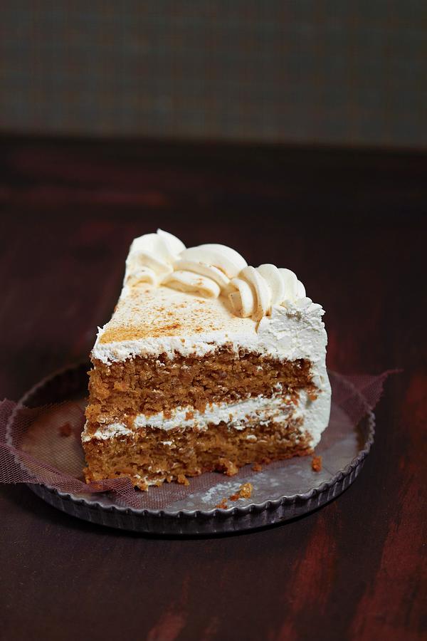 Slice Of Double Layer Carrot Cake With Cream Cheese Frosting #1 Photograph by Miriam Rapado