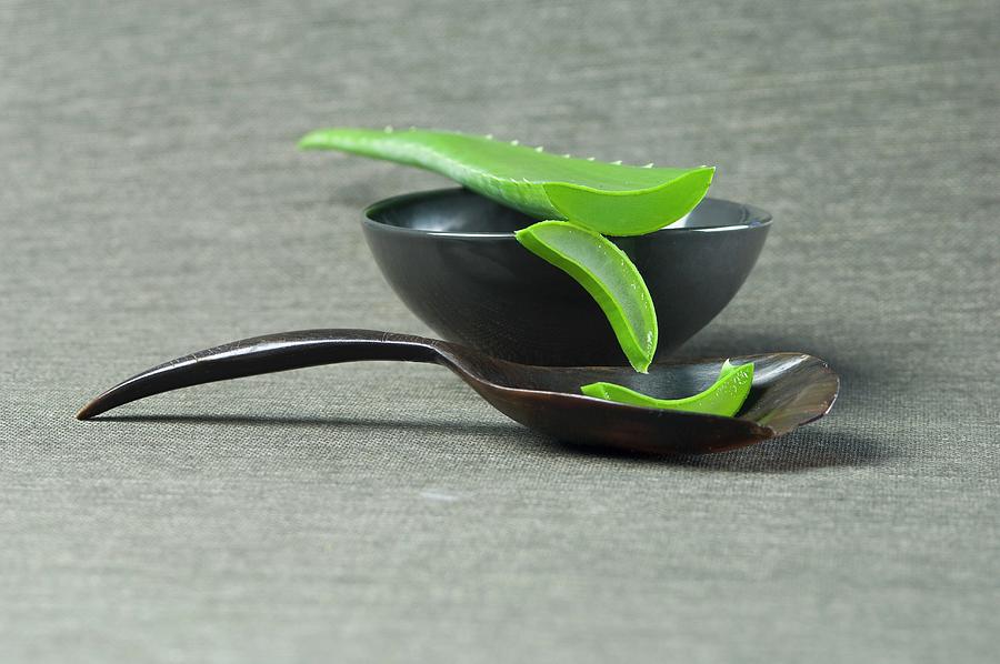 Sliced Aloe Vera Shoots With A Bowl And A Wooden Spoon #1 Photograph by Sass, Achim