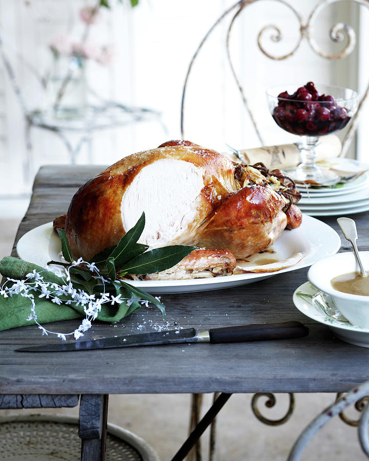 Sliced Roast Chestnut Turkey On Patio Christmas Table Digital Art by ...