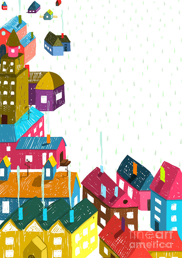 Small Digital Art - Small Town Or City With Houses Roofs by Popmarleo Small Digital Art - Small Town Or City With Houses Roofs by Popmarleo