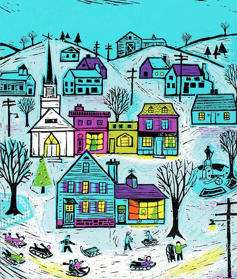 Architecture Drawing - Small Town Winter Scene #1 by CSA Images