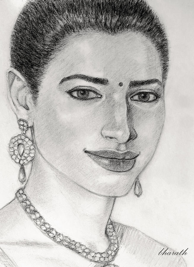 Smile - Tamanna Bhatia Drawing by Bharath Reddy