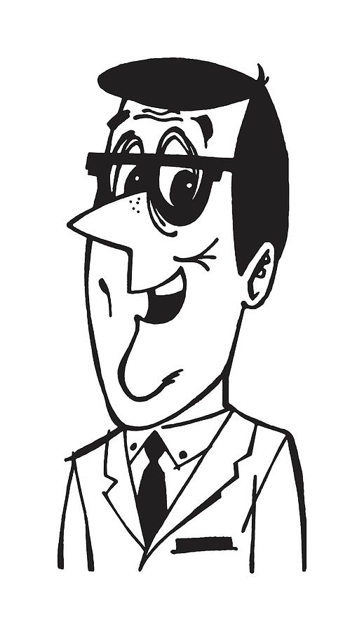 Black And White Drawing - Smiling Business Man #1 by CSA Images