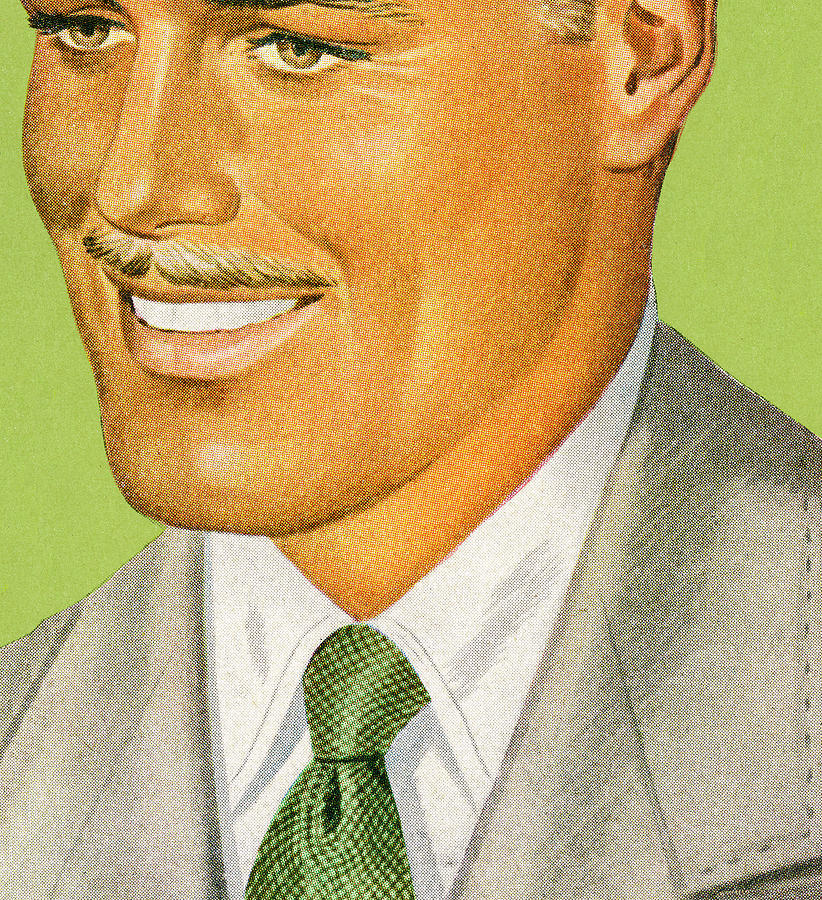 Vintage Drawing - Smiling Mustache Man #1 by CSA Images