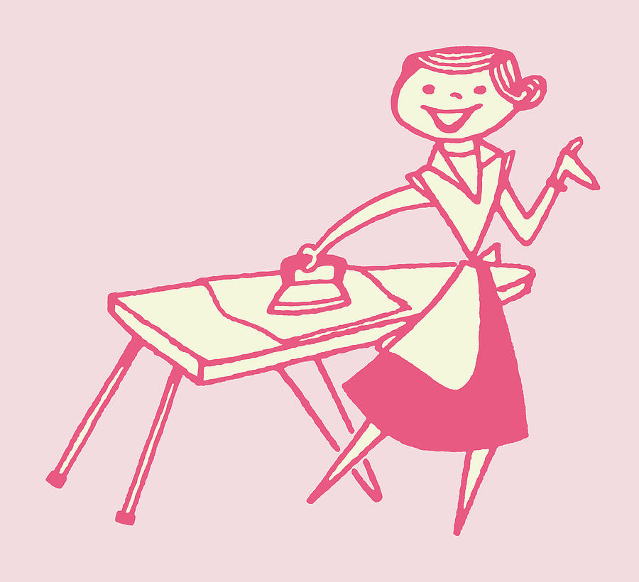 Vintage Drawing - Smiling Woman Ironing Clothes #1 by CSA Images