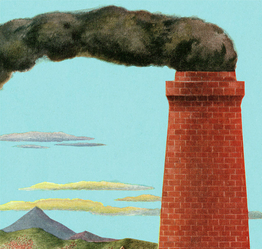 Vintage Drawing - Smoke Coming Out of Chimney #1 by CSA Images