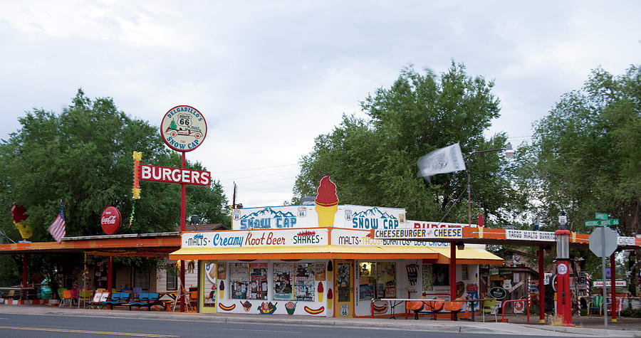 Snow Cap burger cafe, Route 66, Seligman, Arizona #1 Painting by 
