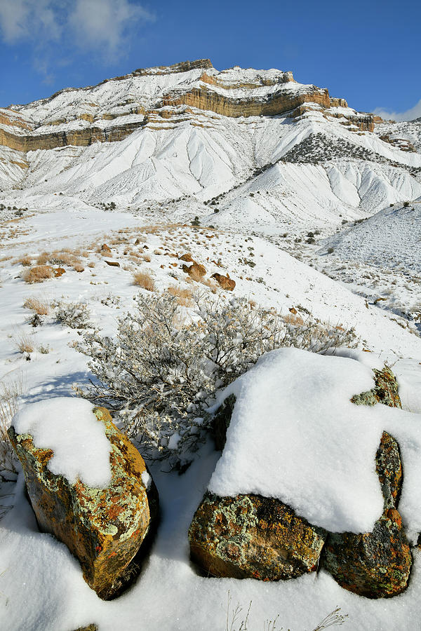 Snow Covered Boulders Beneath the Book Cliffs #1 Photograph by Ray Mathis