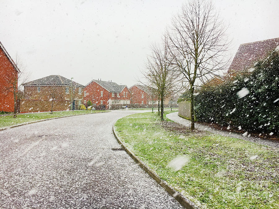 Architecture Photograph - Snow fall in modern housing area #1 by Tom Gowanlock