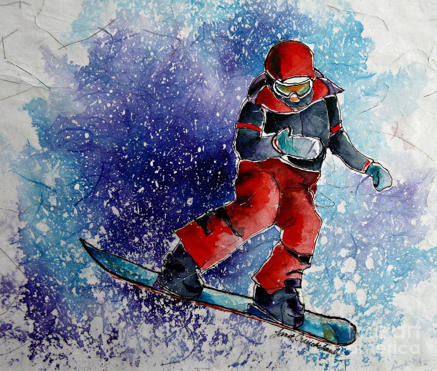 ORIGINAL FOR SALE  Snowboarder #1 Painting by Janet Cruickshank