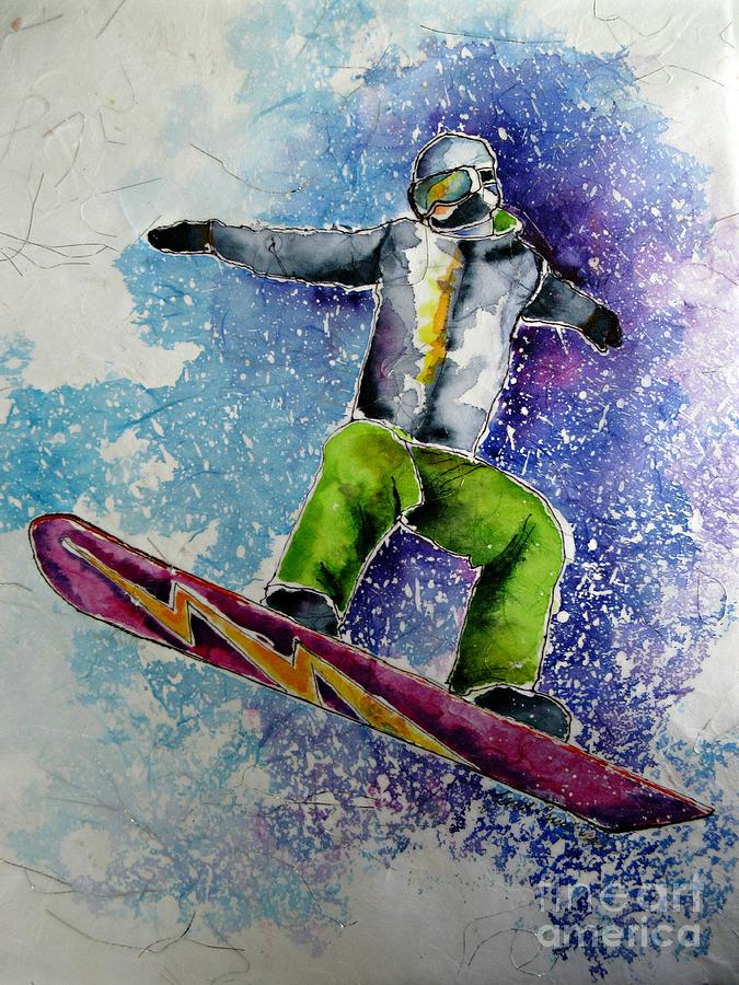 ORIGINAL FOR SALE  Snowboarder #2 Painting by Janet Cruickshank