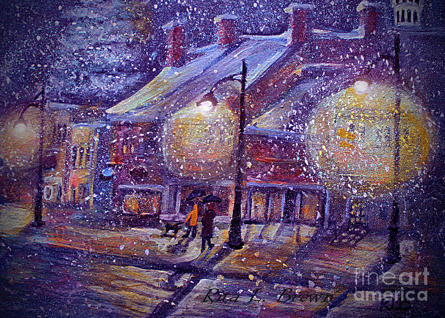 Snowing in Concord Center #2 Painting by Rita Brown