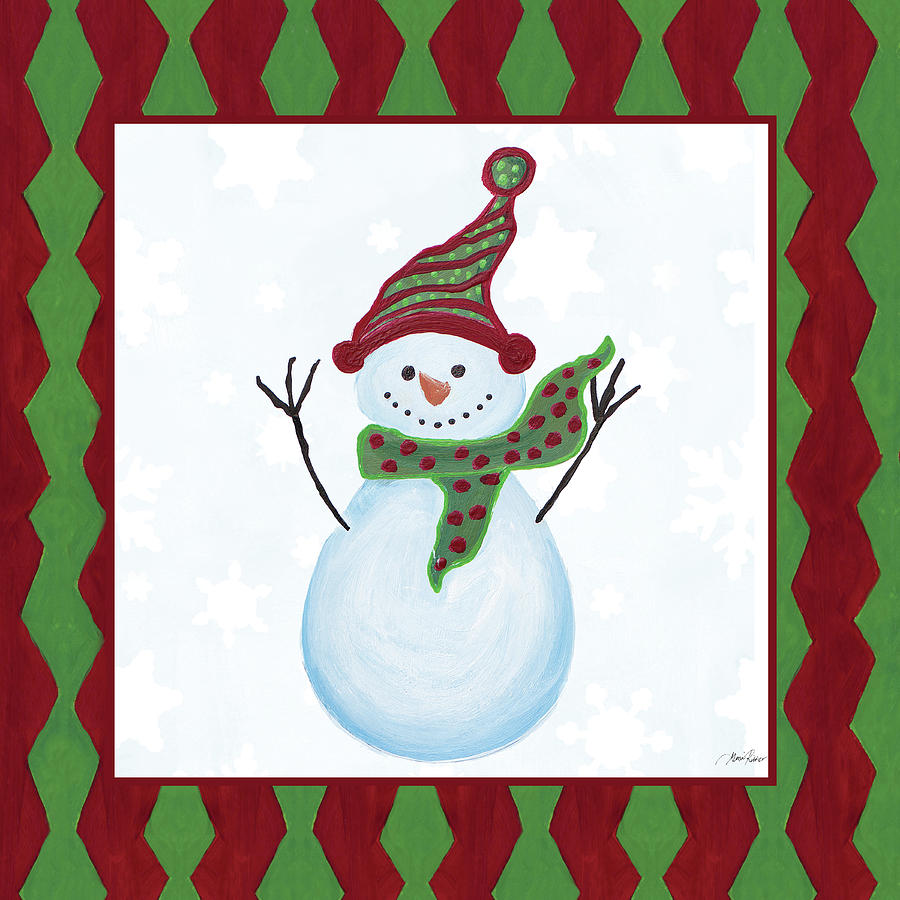 Snowman Painting - Snowman Zig Zag Square I #1 by Gina Ritter