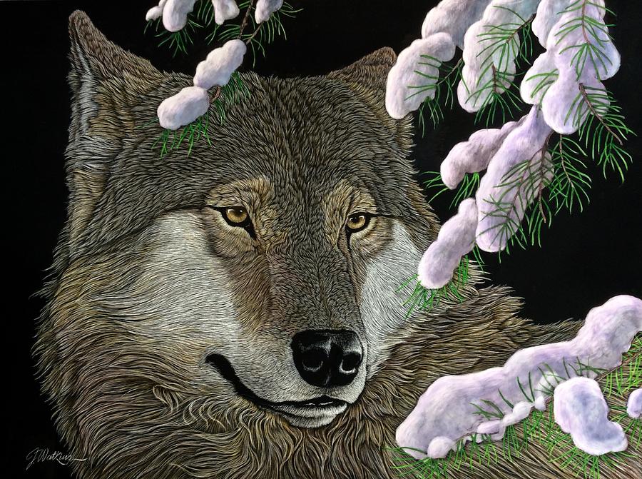 Wolves Mixed Media - Snowy Presence #1 by Joe Watkins
