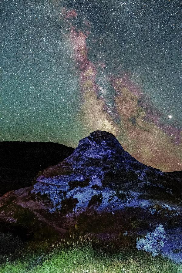 Yellowstone National Park Photograph - Soda butte spewing out milky way galaxy like volcano in yellowst #1 by Alex Grichenko
