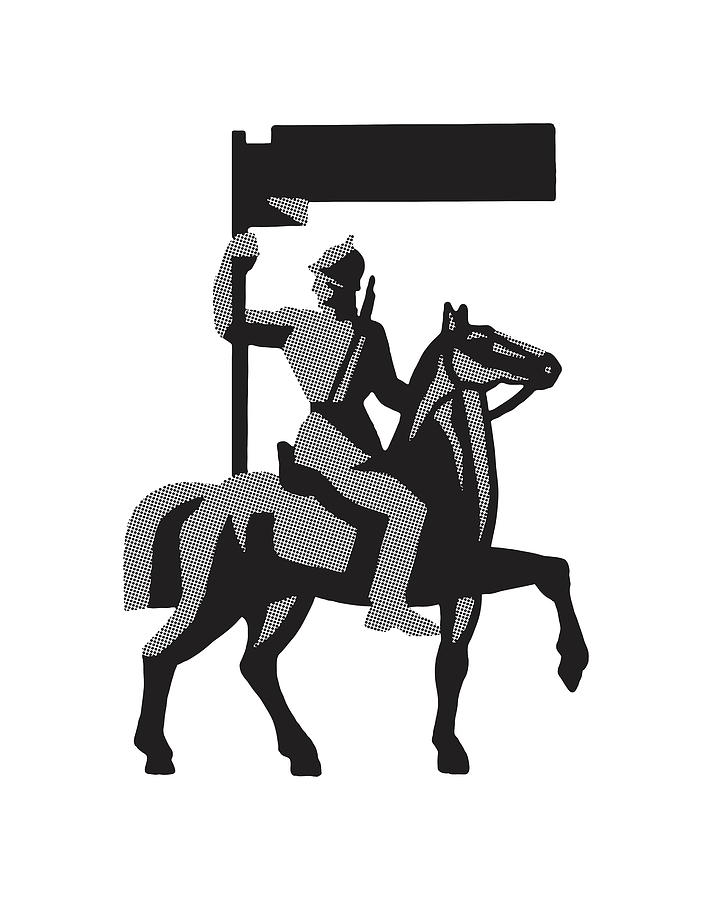 Black And White Drawing - Soldier on Horse #1 by CSA Images