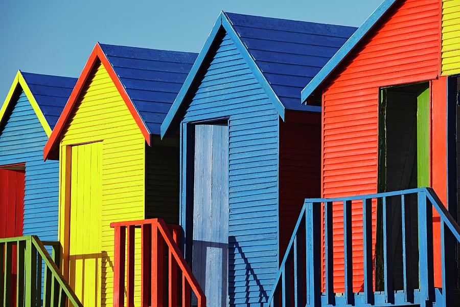 South Africa, Western Cape, Cape Town, Colorful Beach Huts, Muizenberg, False Bay #1 Digital Art by Richard Taylor