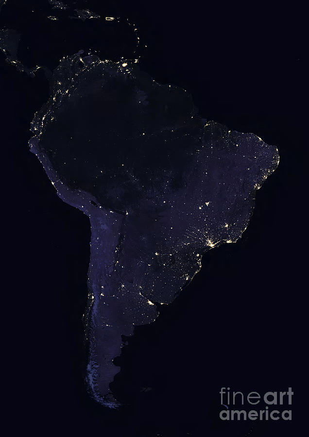 South America At Night #1 Photograph by Planetobserver/science Photo Library