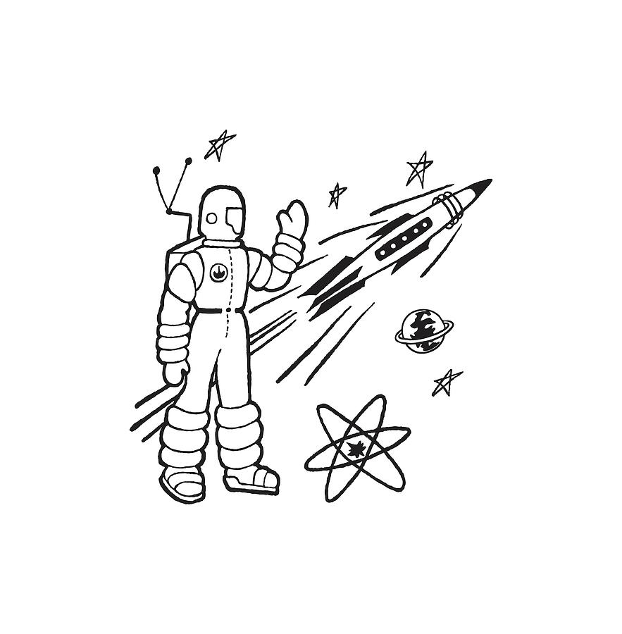 Space Scene with Explorer Rockets and Symbols Drawing by CSA Images ...