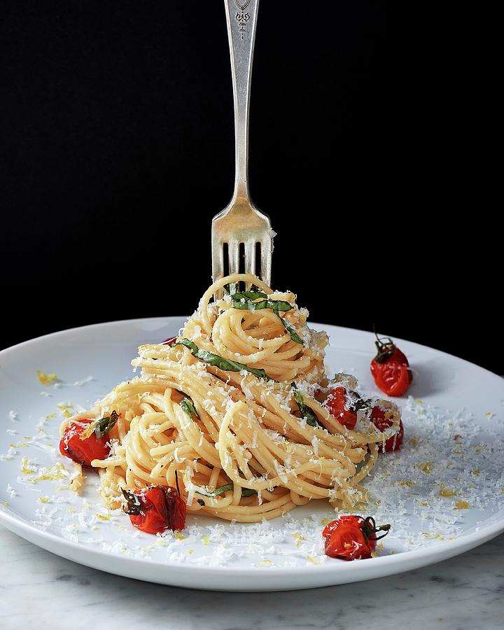 Spaghetti Al Limone With Blistered Cherry Tomatoes #1 Photograph by Fred + Elliott  Photography