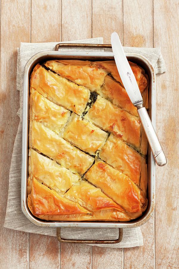 Spanakopita puff Pastry Pie With Spinach And Sheeps Cheese, Greece #1 Photograph by Rua Castilho
