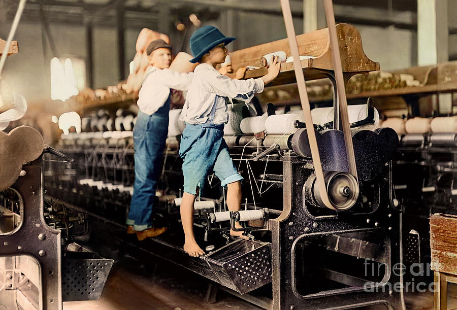 Two People Photograph - Spindle Boys In Georgia Cotton Mill C. 1909 by Lewis Wickes Hine