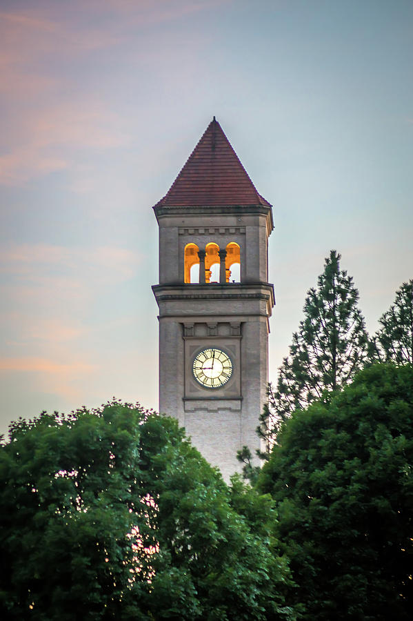 Spokane Downtown Clock Tower In Park At Sunset #1 Photograph by Alex Grichenko