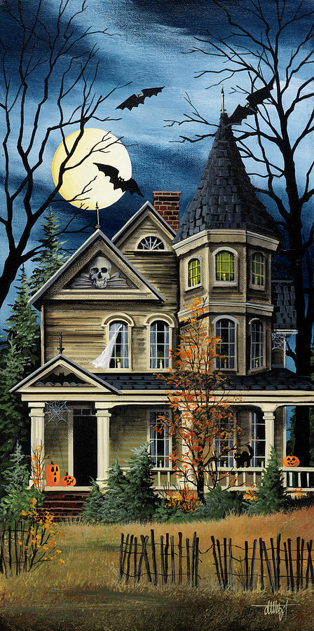 Holiday Painting - Spooky Yellow House #1 by Debbi Wetzel