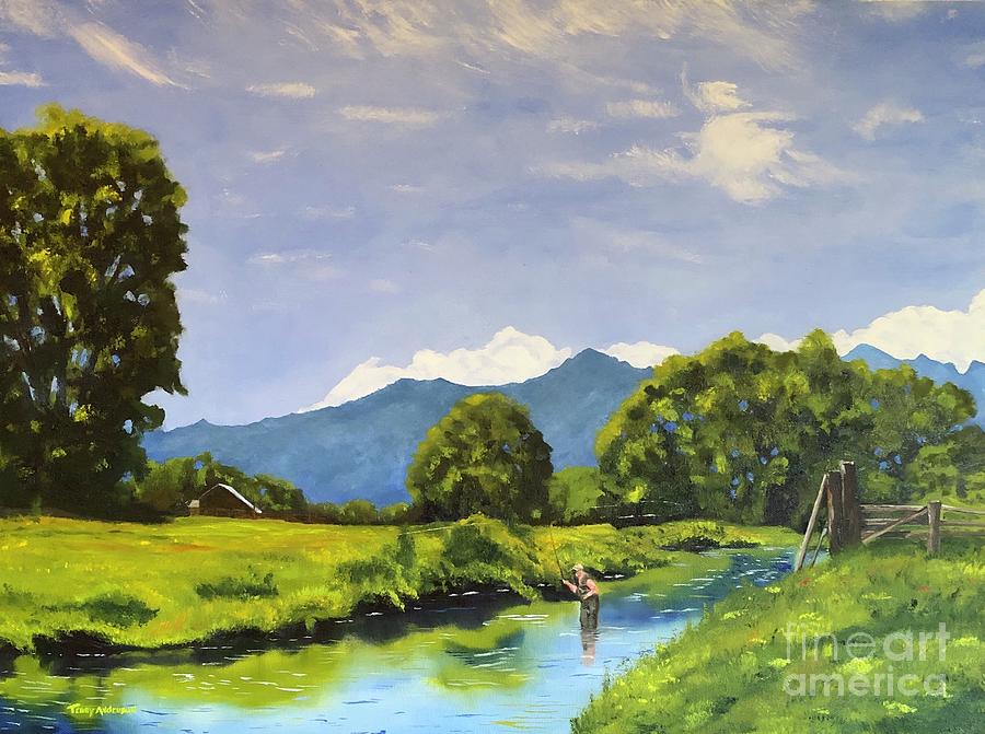 Mountain Painting - Spring Creek Angler by Terry Anderson