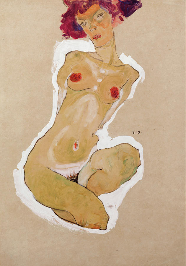 Egon Schiele Painting - Squatting Female Nude #1 by Egon Schiele
