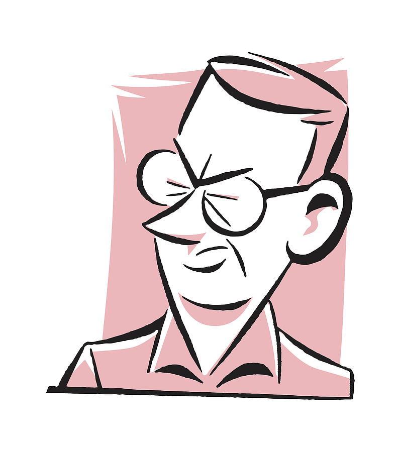 Goggle Drawing - Squinting Man in Eyeglasses #1 by CSA Images
