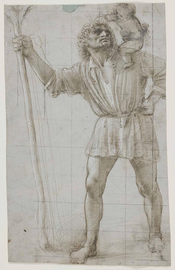 St Christopher with the Infant Jesus #2 Drawing by Donato Bramante