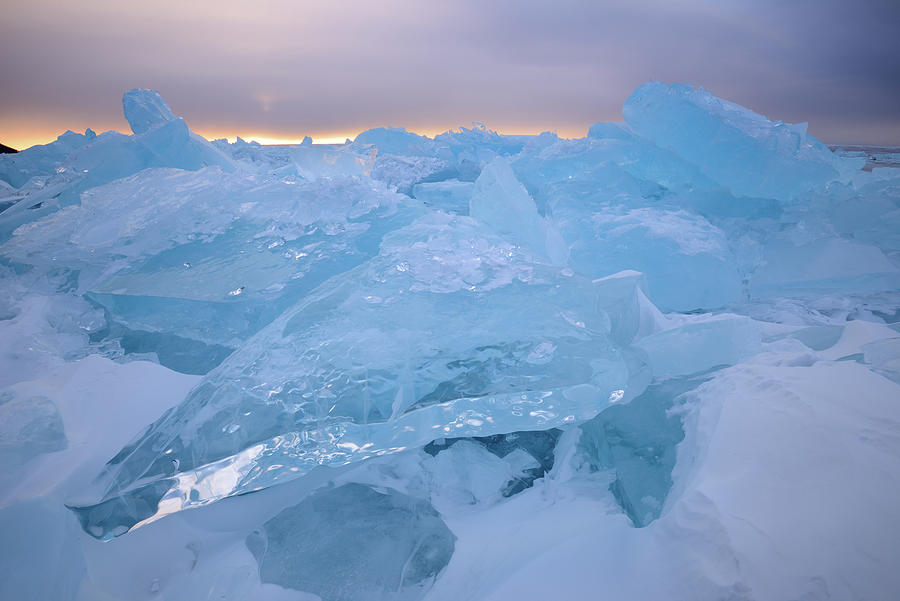 Stacked Broken Ice At Sunset, Baikal Lake, Olkhon Island, Siberia ...