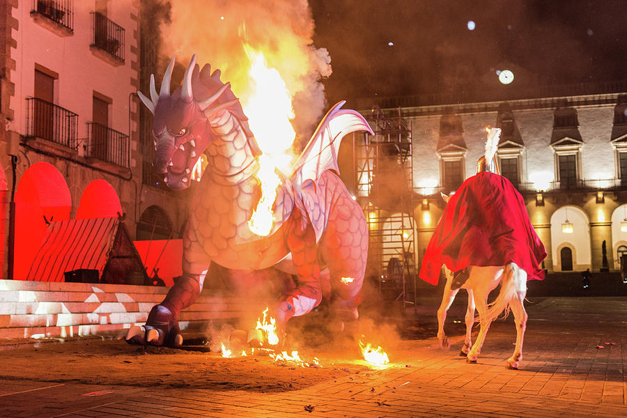 Staging Of The Burning Of The Dragon In The Plaza Mayor On The Occasion Of The Feast Of Saint George Photograph