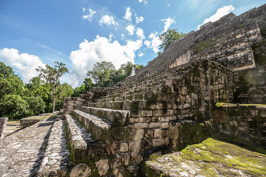 Stairs Of Mayan Pyramid On Calakmul Temple Grounds In The Jungle ...
