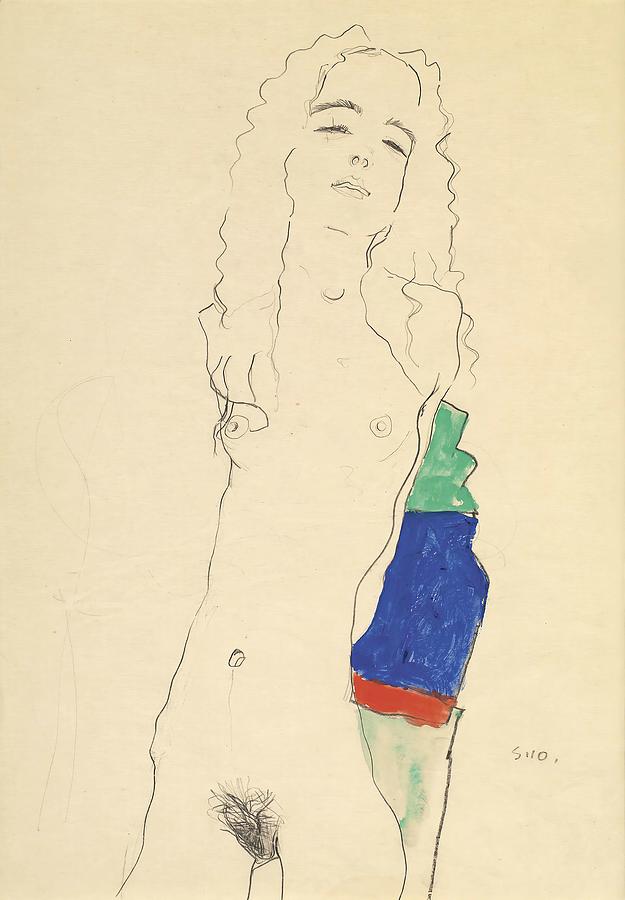 Standing Female Nude #2 Drawing by Egon Schiele